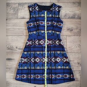 J. Crew Blue, Silver, and Black Patterned Dress
